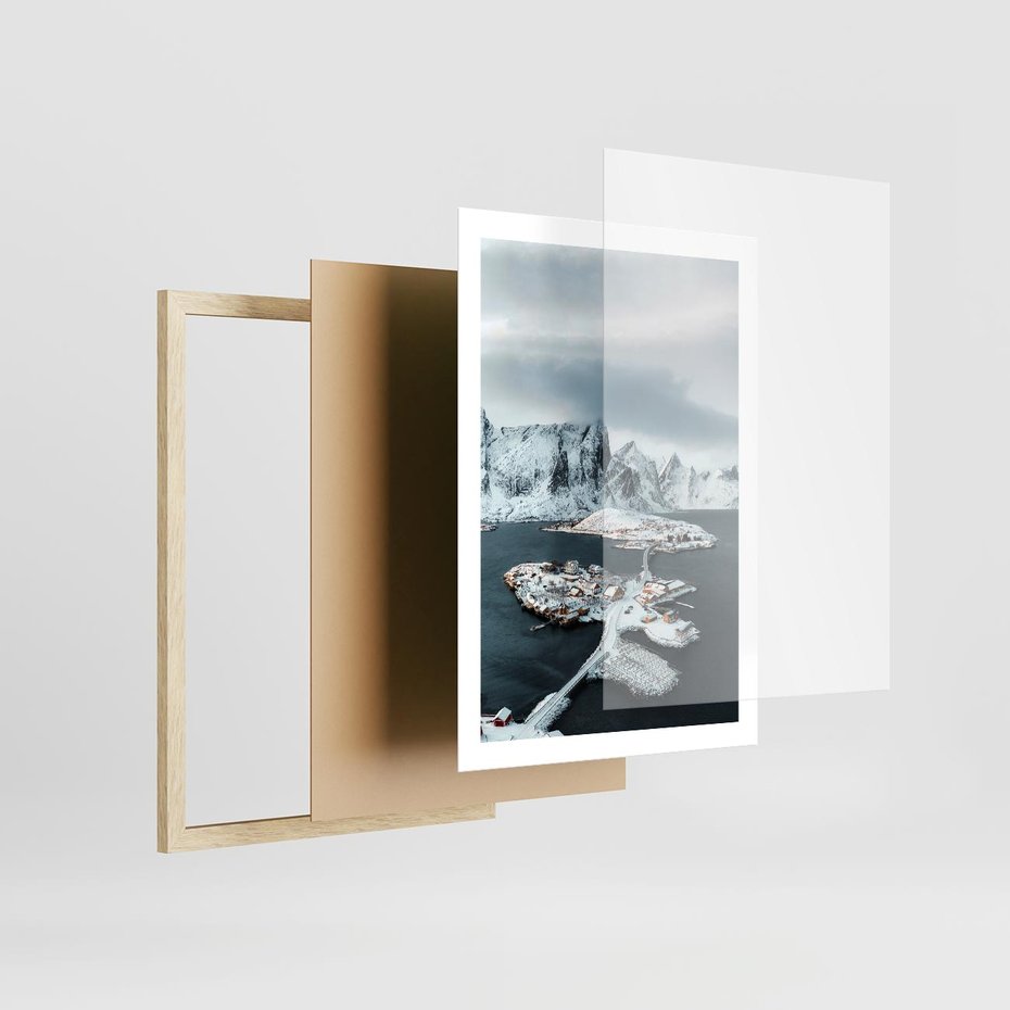 Plakat w ramie 50x70 - Ciepło i Urok Północy - skandynawskie, domki - rama drewno