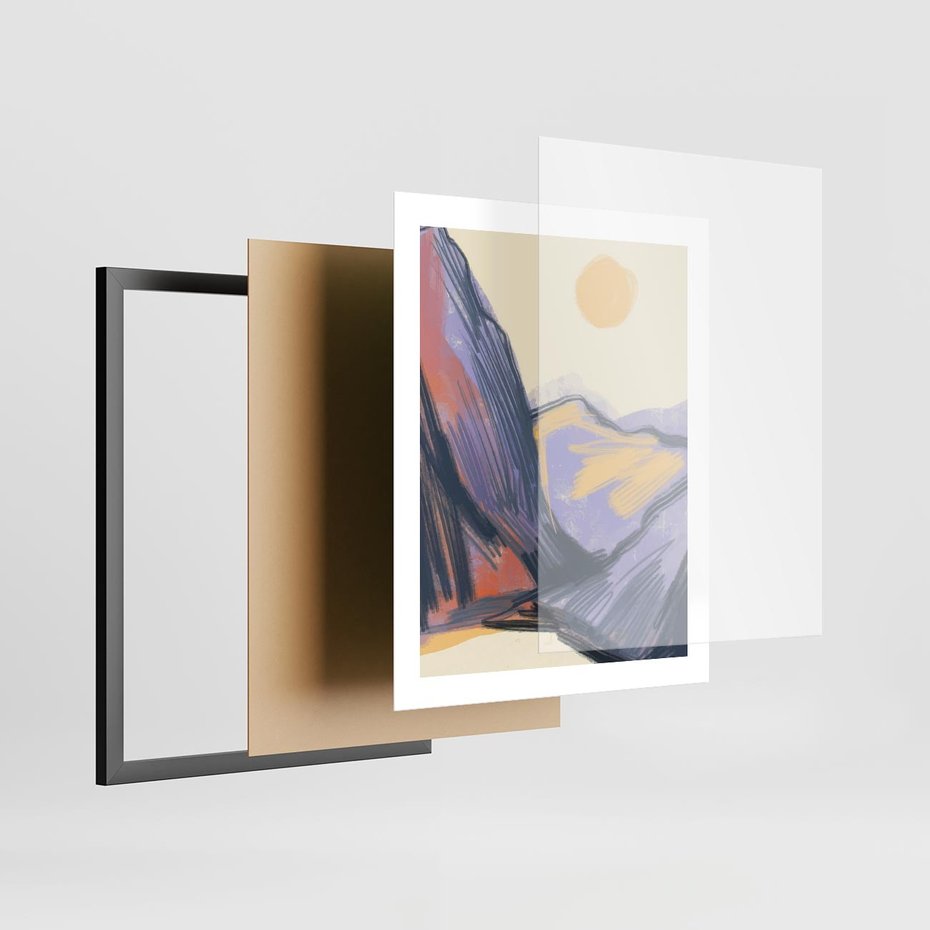 Plakat w ramie 40x50 - Ponad Szczytami - pastelowy krajobraz, nowoczesny plakat - rama czarna