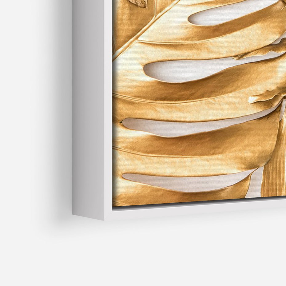 Obraz w ramie 50x70 - Monstera Złote Liście - monstera, złote - rama biała