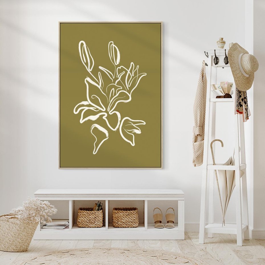 Obraz w ramie 50x70 - Przenikające Barwy - abstrakcyjna roślina, kwiaty - rama drewno