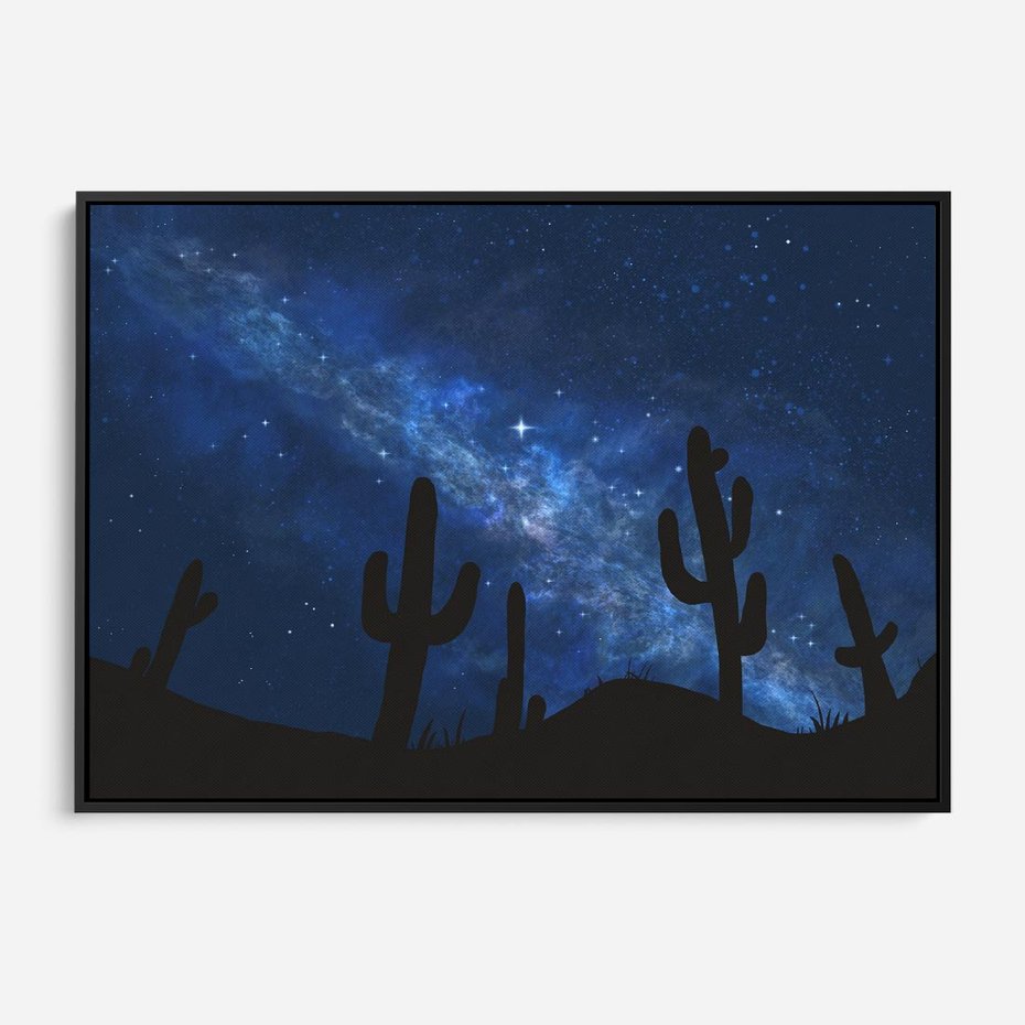 Obraz w ramie 70x50 - Nocne Tajemnice Pustyni - gwieździsta noc, granatowe niebo - rama czarna