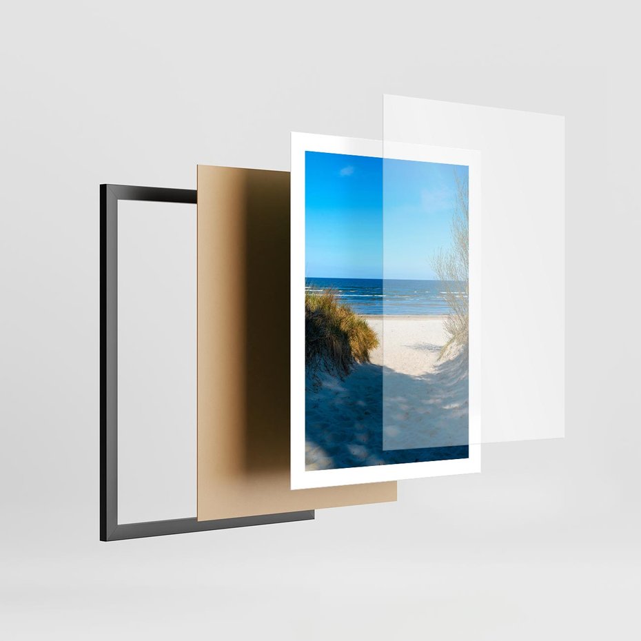 Plakat w ramie 50x70 - Spokój nad brzegiem morza - plaża, morze - rama czarna