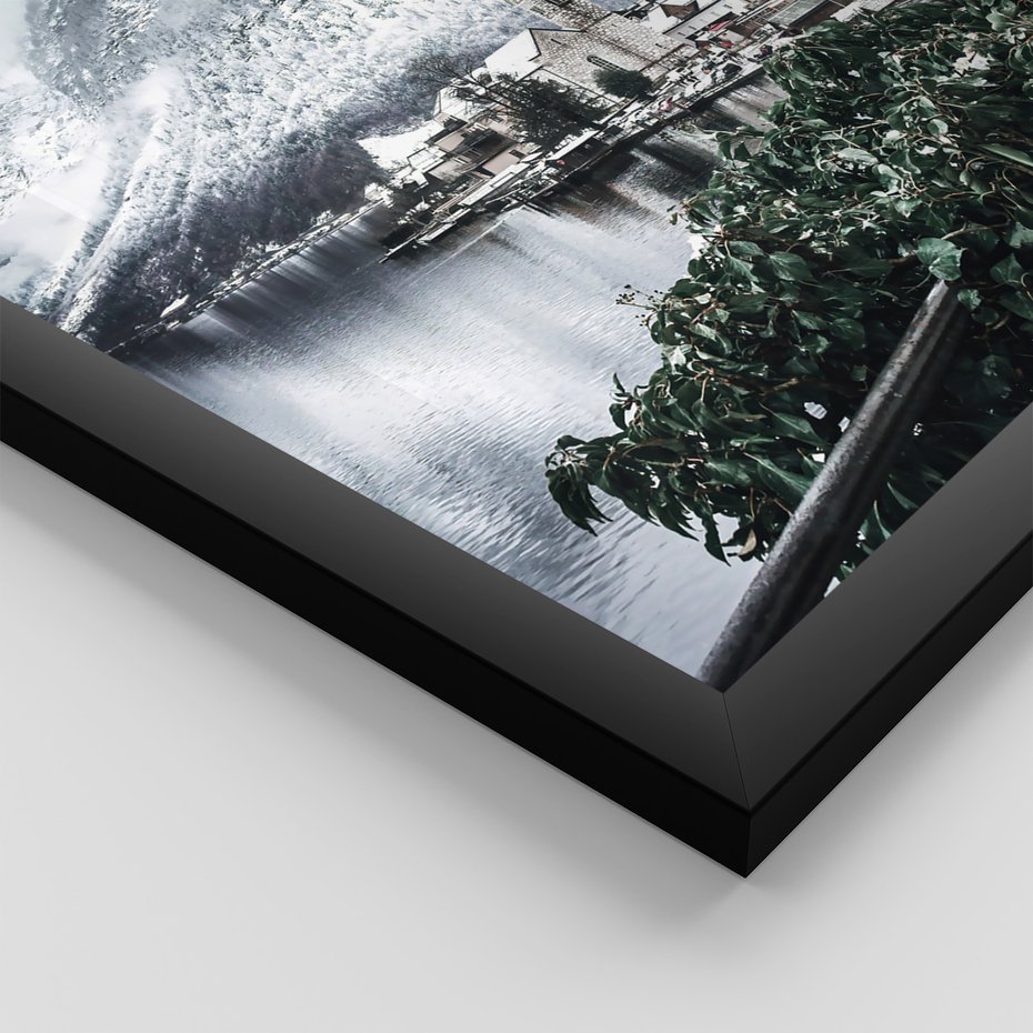 Zestaw obrazy w ramie 50x70 galeria - Domek, w, górach, zima, śnieg - rama czarna