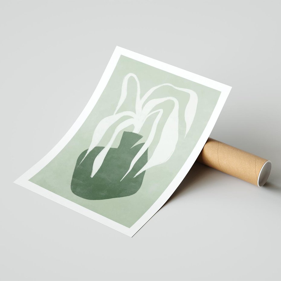 Plakat bez ramy 21x30 - Zieleń Pulsującego Spokoju - zielona abstrakcja, zgaszona zieleń