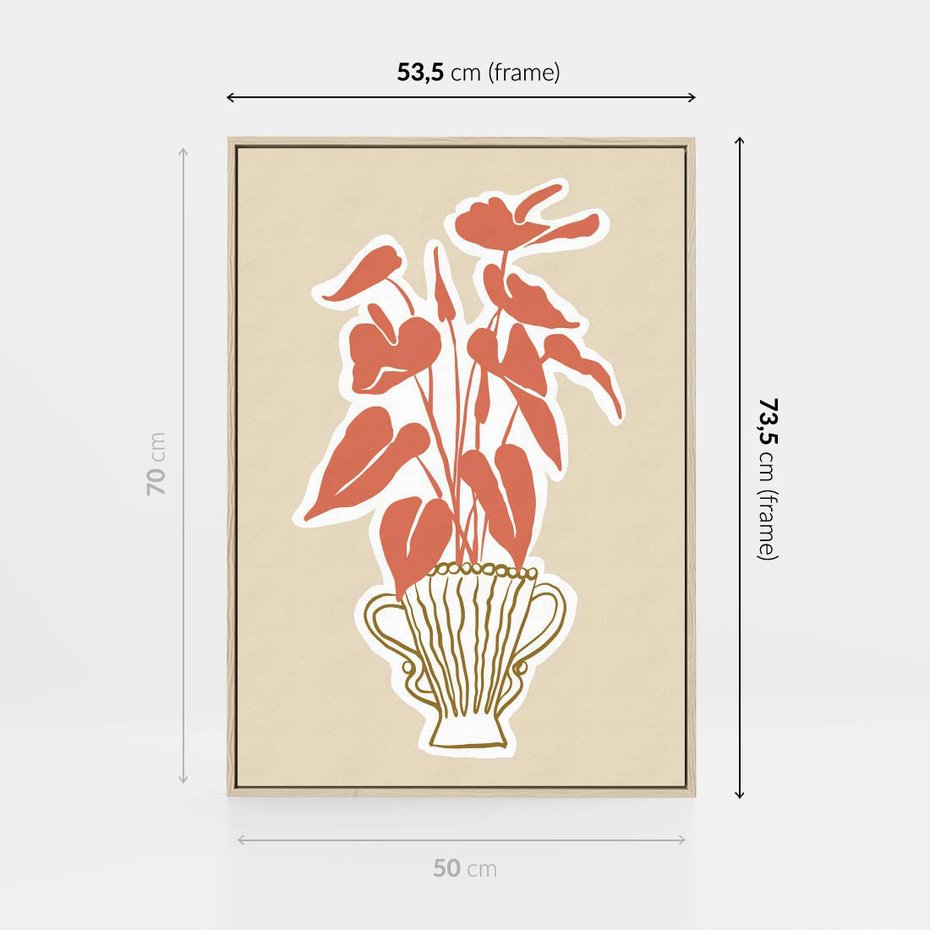 Obraz w ramie 50x70 - Harmonijne Echa - abstrakcyjne kwiaty liście, elegancka kompozycja - rama drewno