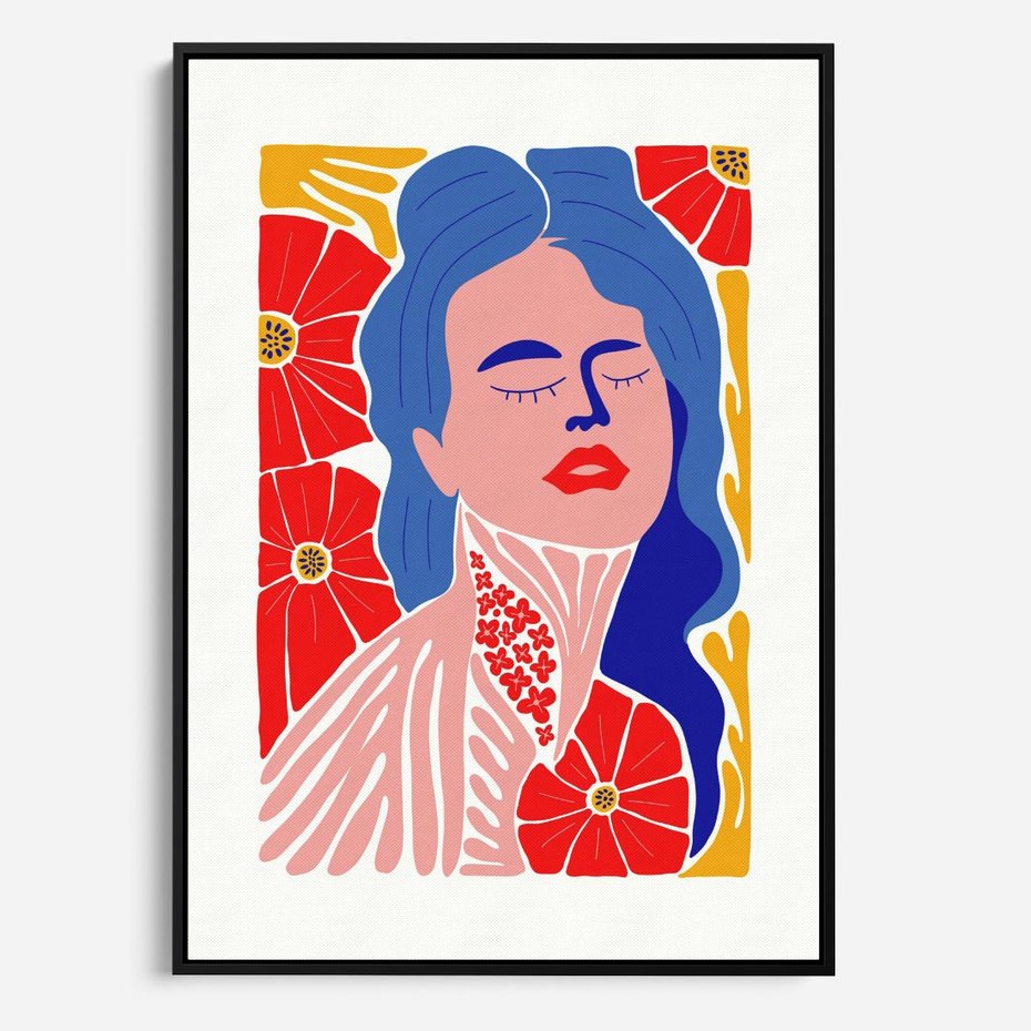 Obraz w ramie 70x100 - Nowoczesna Twarz - nowoczesna grafika, kolorowa twarz kobiety - rama czarna