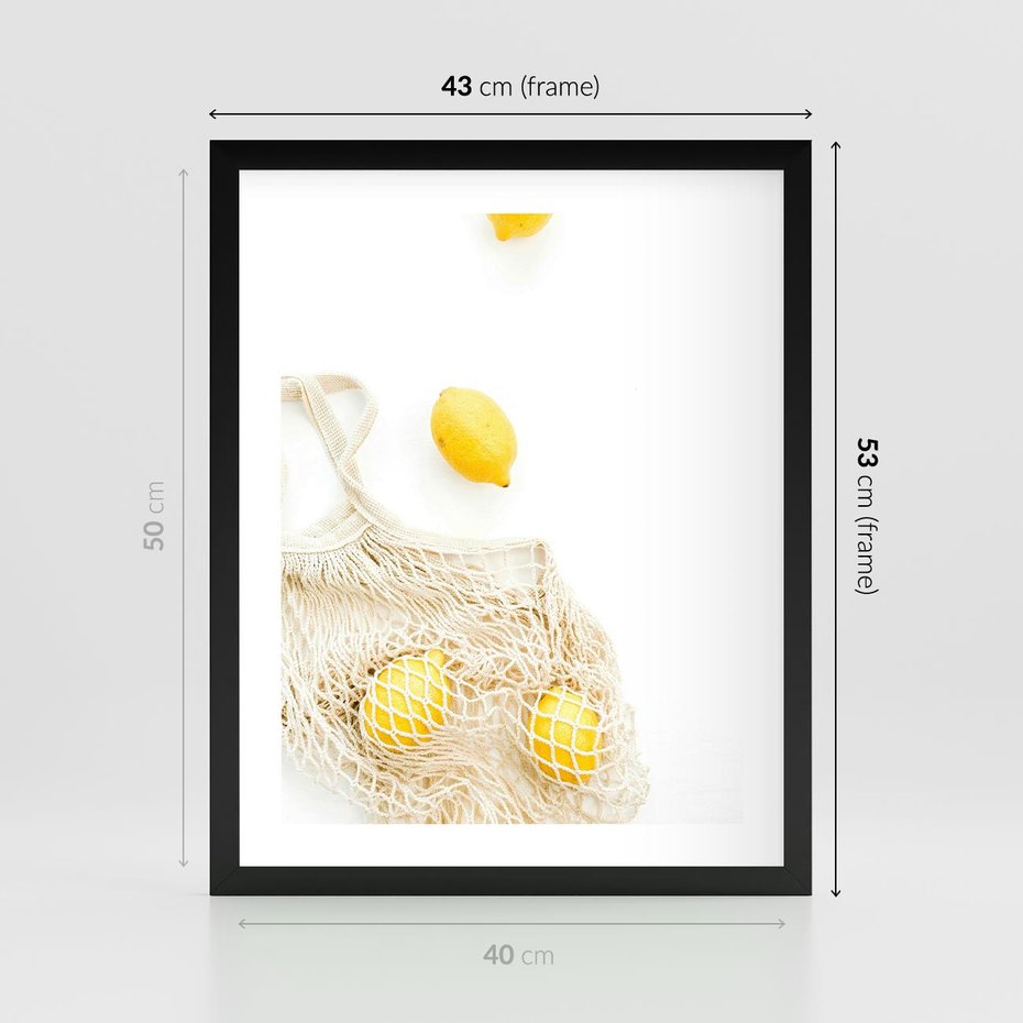 Plakat w ramie 40x50 - Cytrynowa Siatka - cytryny, materiałowa siatka - rama czarna
