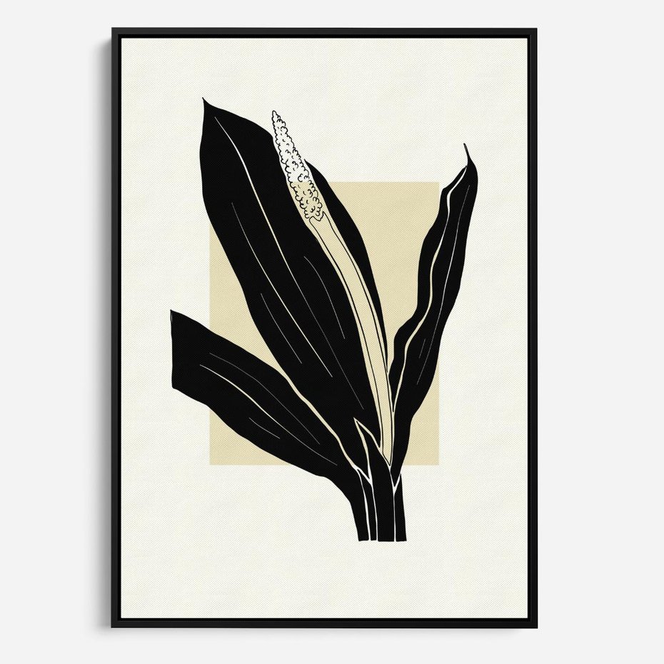 Obraz w ramie 50x70 - Harmonia liści - minimalistyczny obraz, szkic - rama czarna