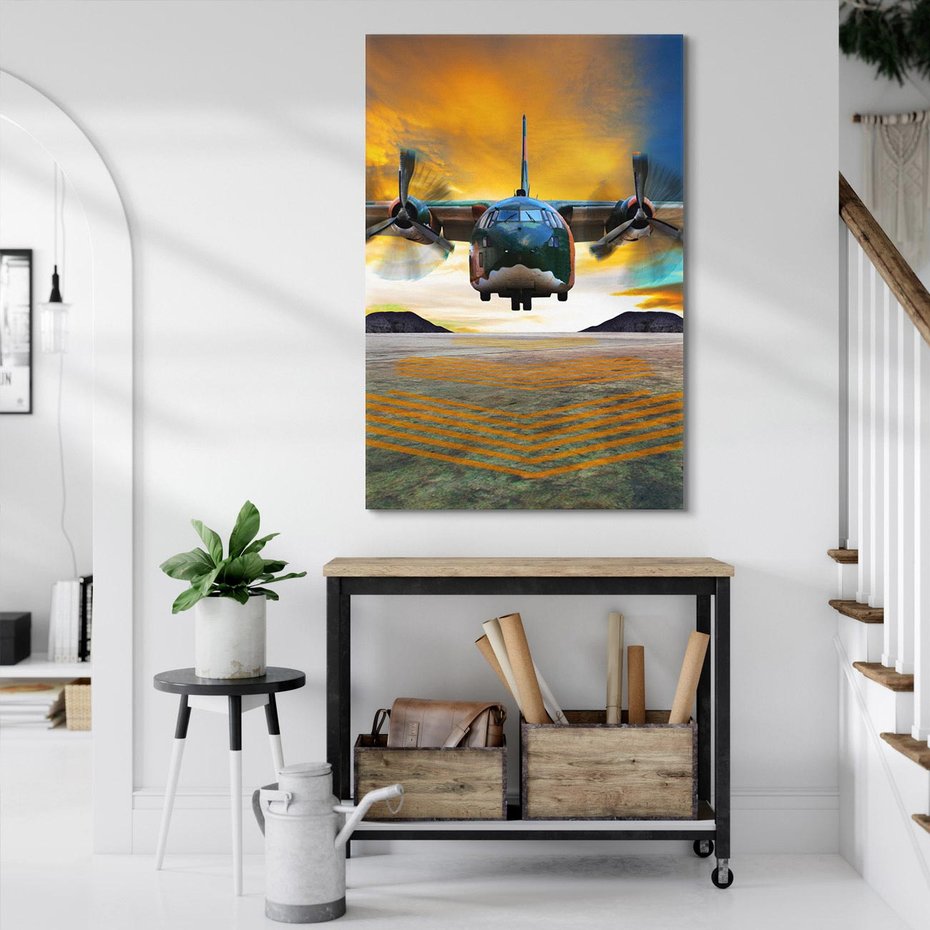 Obraz na płótnie 50x70 - Moc wojskowego transportu: Samolot na misji - samolot, wojsko