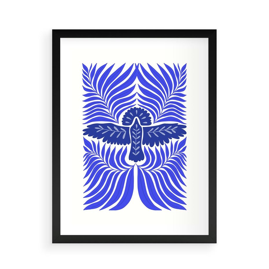 Plakat w ramie 50x70 - Etniczne Rekwizyty - etniczne roślinne wzory, granat - rama czarna