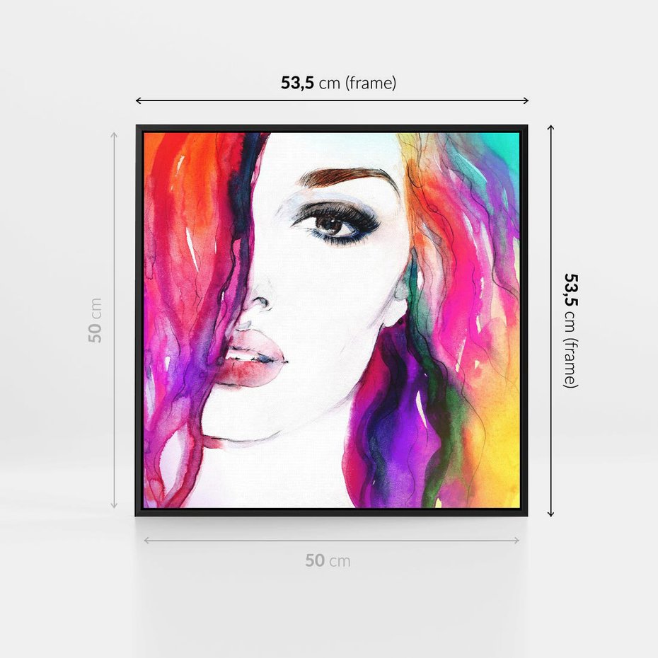 Obraz w ramie 50x50 - Kobieta Twarz Abstrakcja - kobieta, twarz - rama czarna