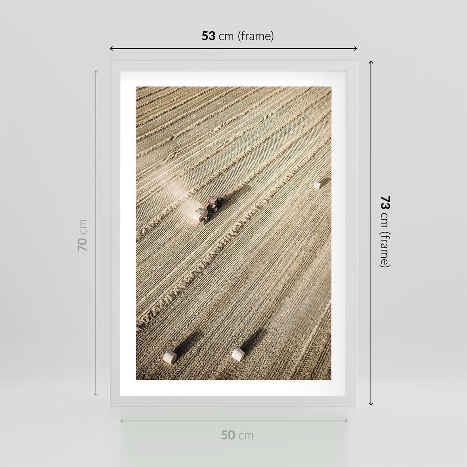 Plakat w ramie 50x70 - Rolnicza Praca - pole, traktor - rama biała