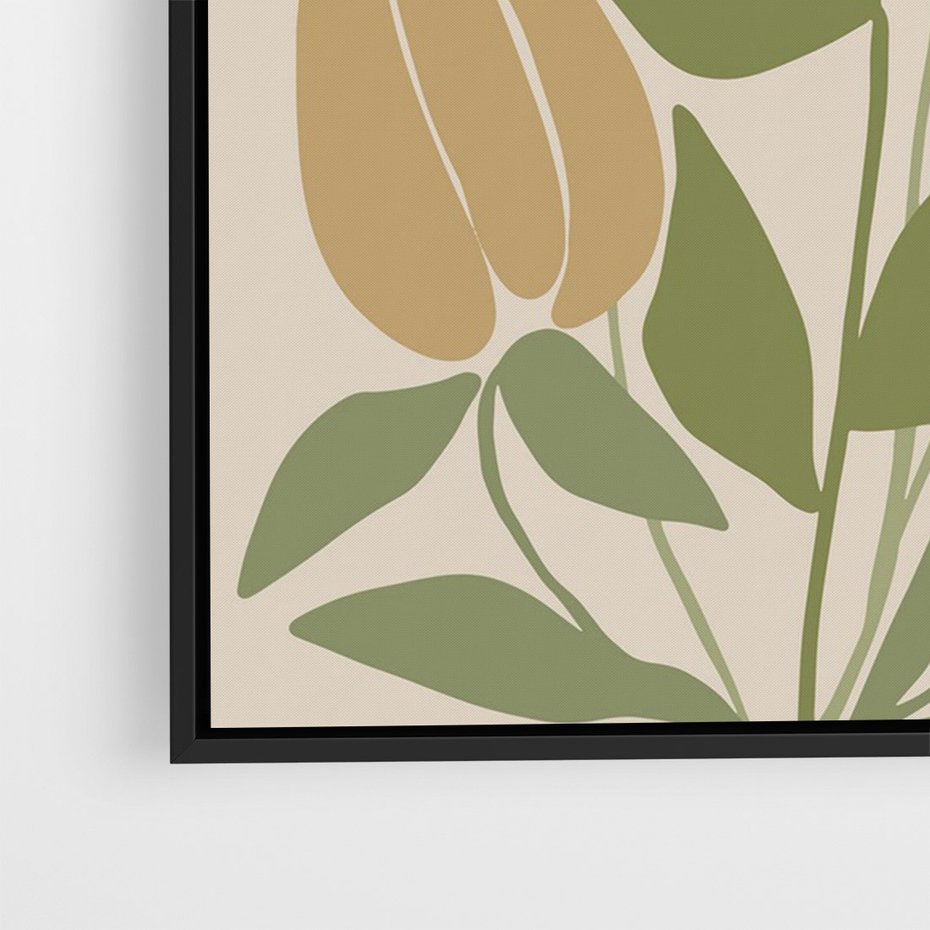 Obraz w ramie 50x70 - Beżowo i Roślinnie - nowoczesny plakat, roślinność - rama czarna