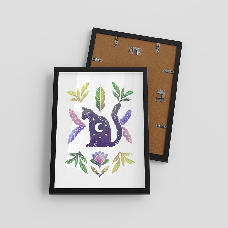 Plakat w ramie 30x40 - Migotliwa Przestrzeń - boho kot, plakat - rama czarna