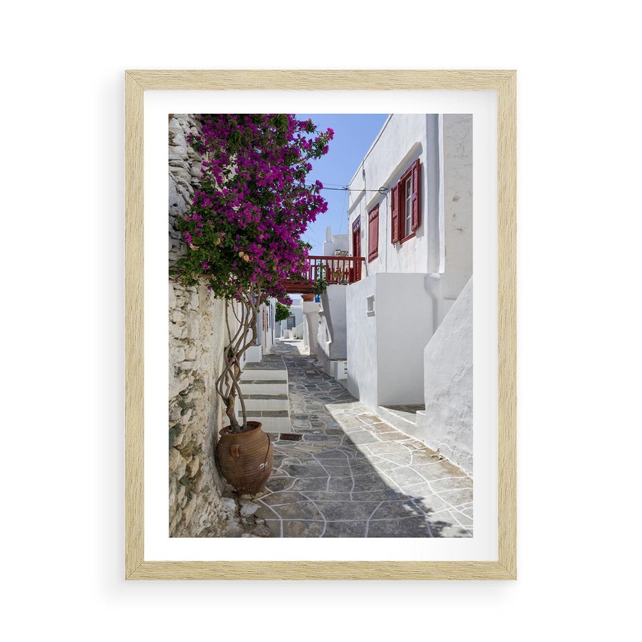 Plakat w ramie 50x70 - Perspektywiczna Uliczka: Miejski Labirynt - uliczka, perspektywa - rama drewno