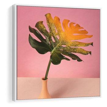 Obraz w ramie 50x50 - Egzotyczna monstera - monstera, liść - rama biała