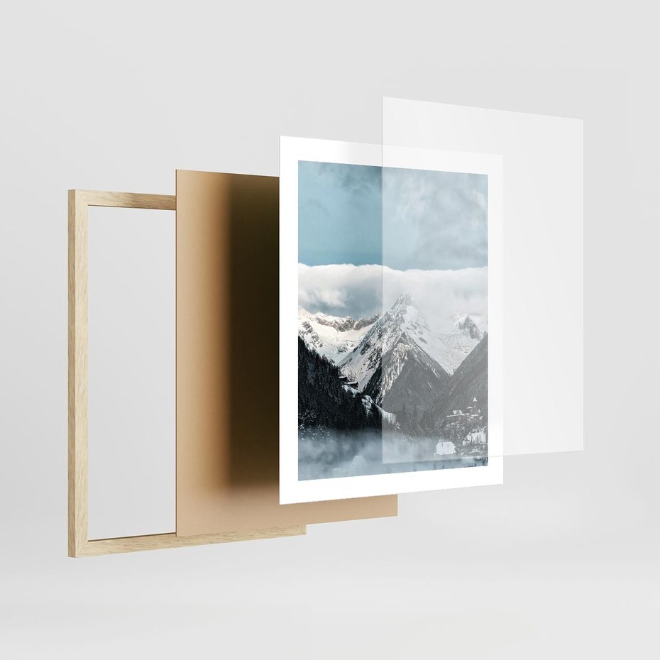 Plakat w ramie 40x50 - Magia Zimy w Górach - góry, śnieg - rama drewno
