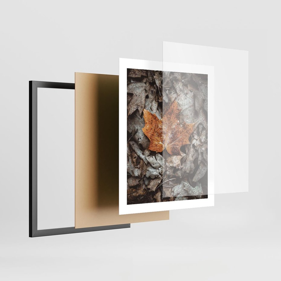 Plakat w ramie 40x50 - Jesienne Czarowanie - suchy liść, żółty - rama czarna