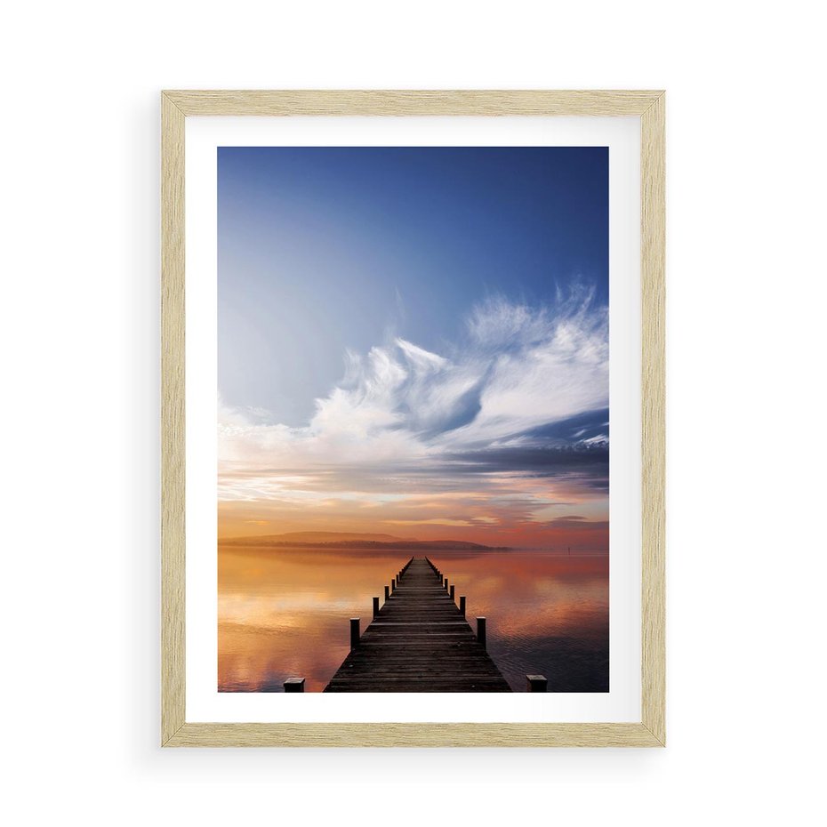 Plakat w ramie 50x70 - Magia Chwili - pomost, zachód - rama drewno