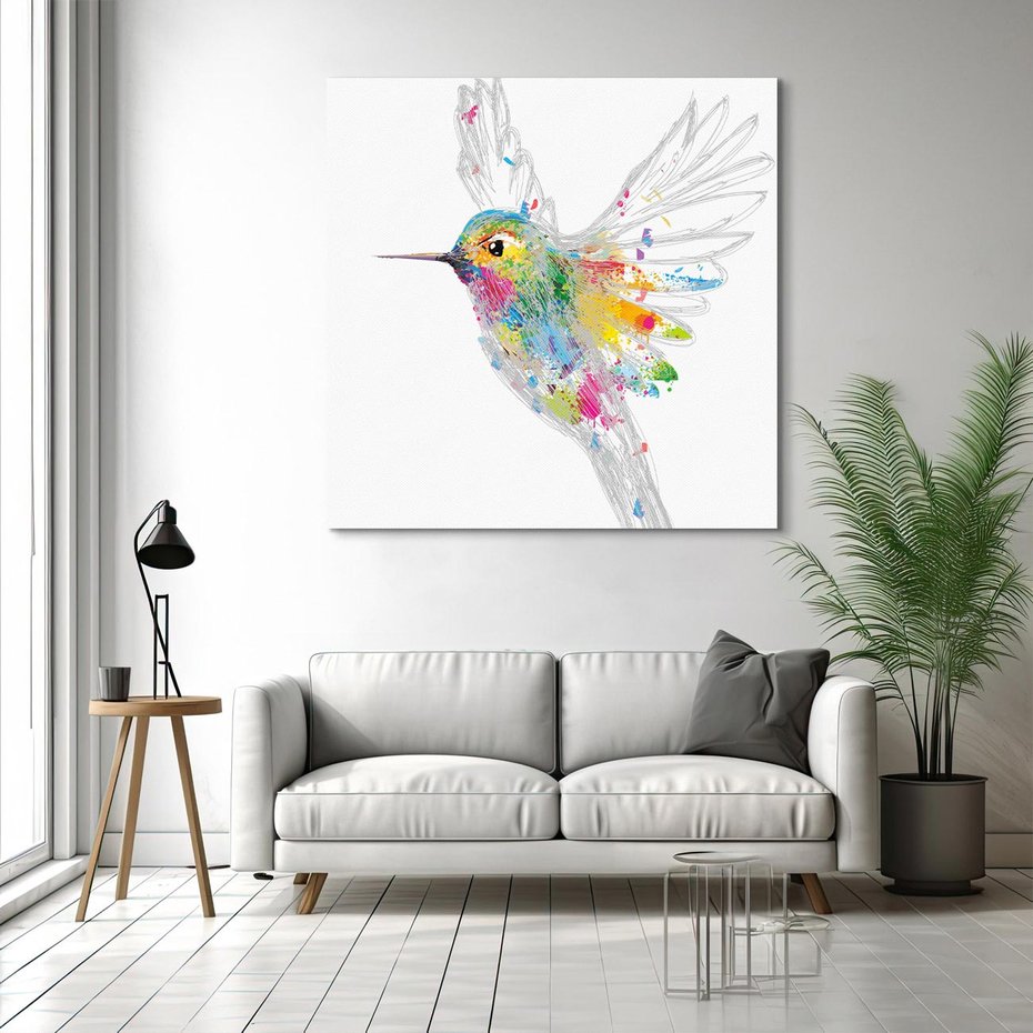 Obraz na płótnie 70x70 - Koliber w akwareli - akwarela, koliber