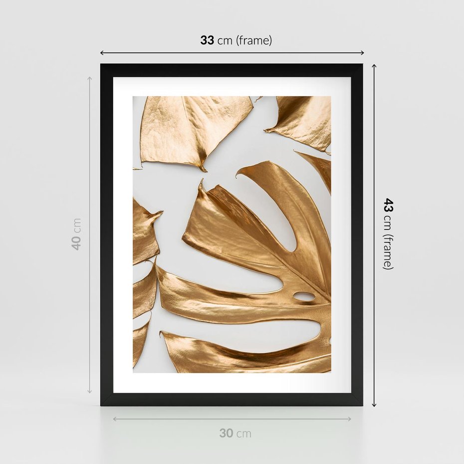 Plakat w ramie 30x40 - Siła Natury - złote, liście - rama czarna