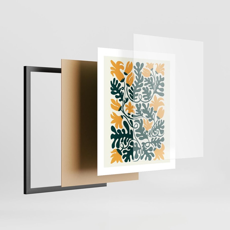 Plakat w ramie 40x50 - Impulsy Kreatywności - abstrakcyjne żółte kwiaty, kompozycja - rama czarna