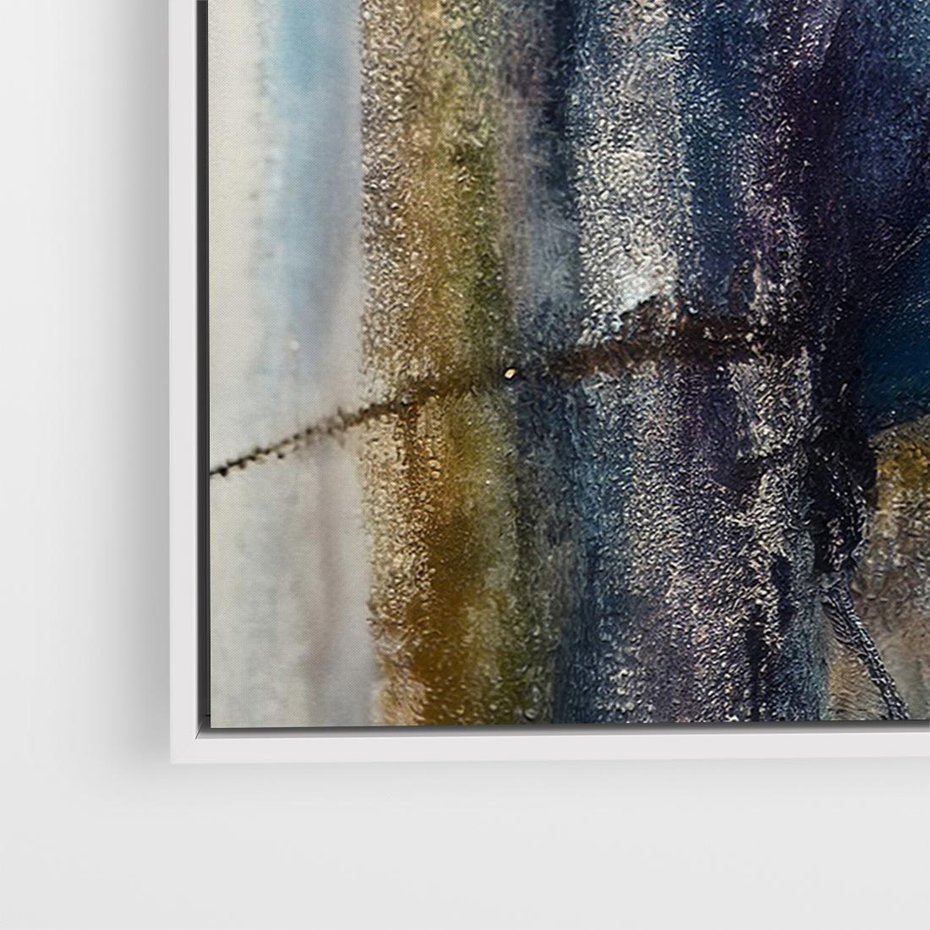 Obraz w ramie 70x50 - Tekstura Kwiatu - olejny obraz, niebieski kwiat - rama biała