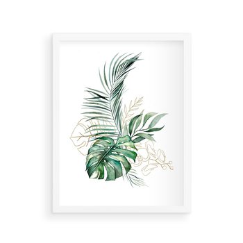 Plakat w ramie 30x40 - Luksus w Detalu - złote, liście - rama biała