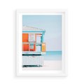 Plakat w ramie 50x70 - Letnia Idylla - plaża, domek na plaży - rama biała