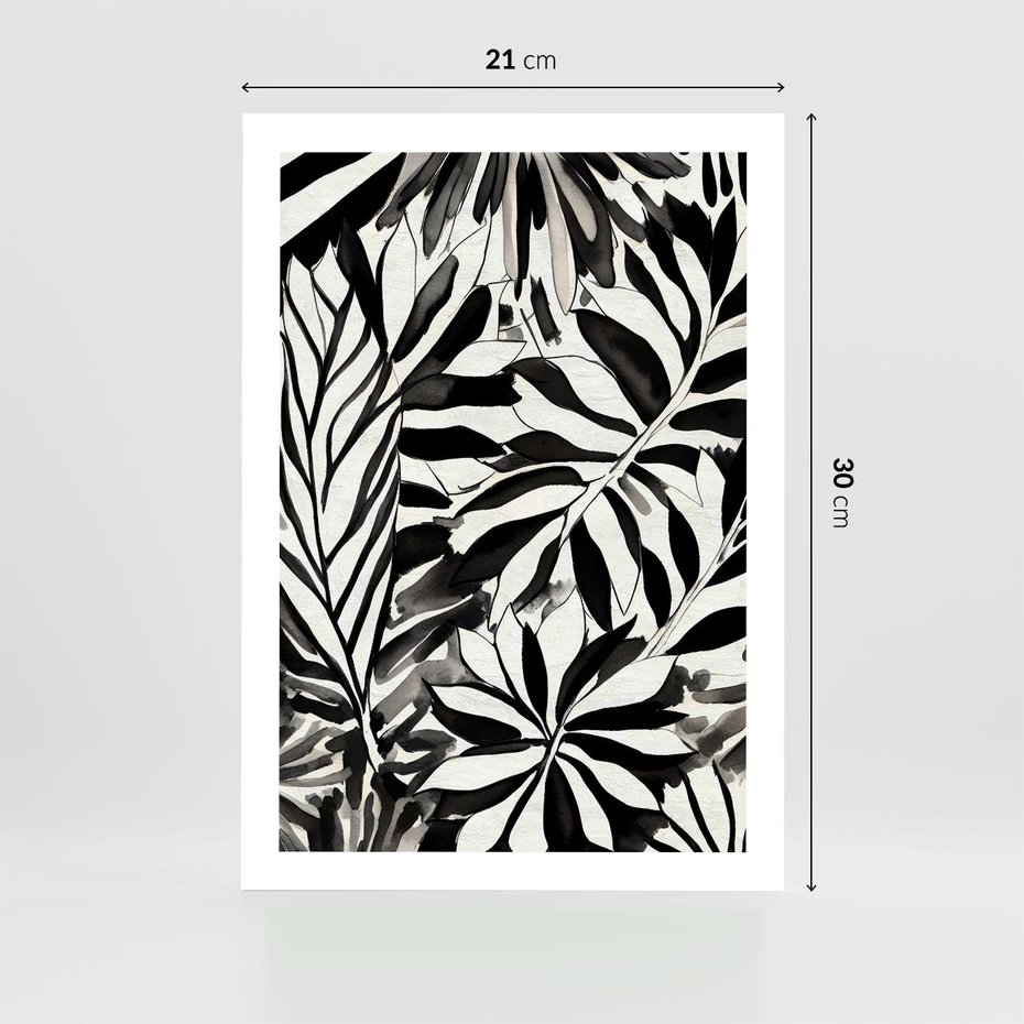 Plakat bez ramy 21x30 - Czarne Liście - akwarelowy obraz, czarno biały