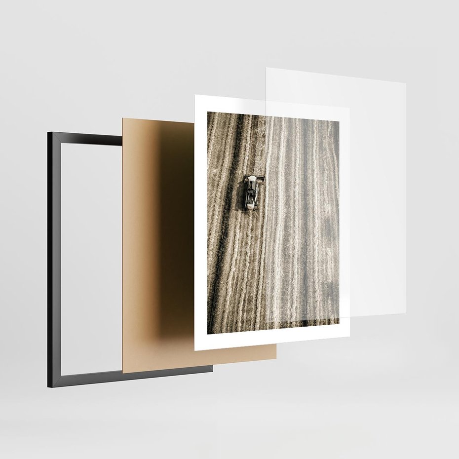 Plakat w ramie 40x50 - Sepia na Polu - kombajn, pole - rama czarna