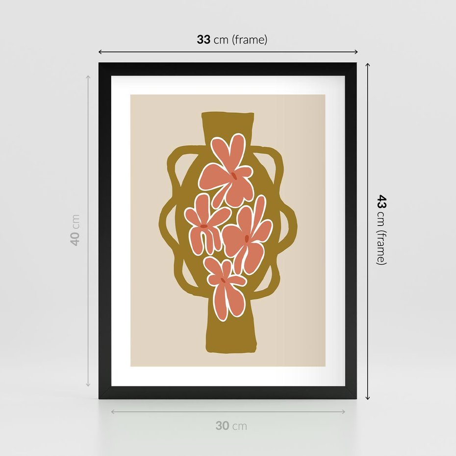 Plakat w ramie 30x40 - Rozbijające Formy - abstrakcyjny plakat, kwiaty na wazonie - rama czarna