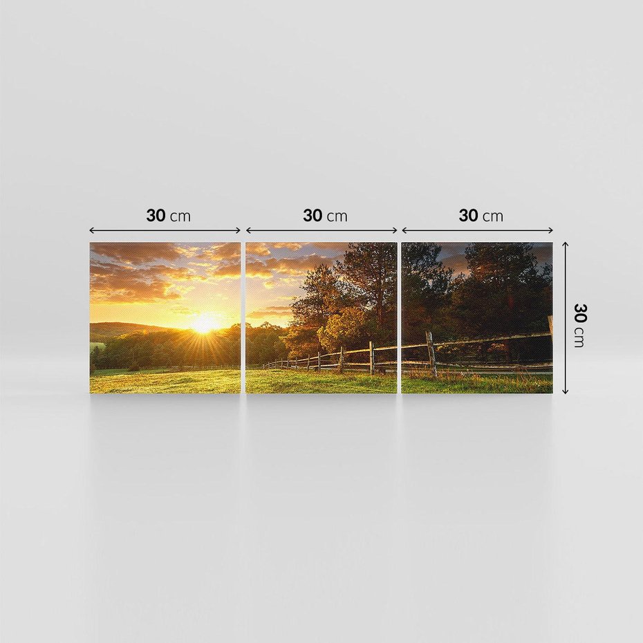 Obraz na płótnie 90x30 - Urok zachodu słońca na łące z drzewami - łąka, zachód