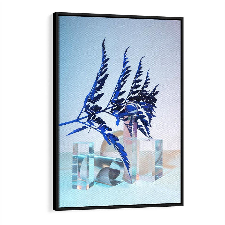 Obraz w ramie 50x70 - Intensywny Kolor Natury - liście, kobalt - rama czarna
