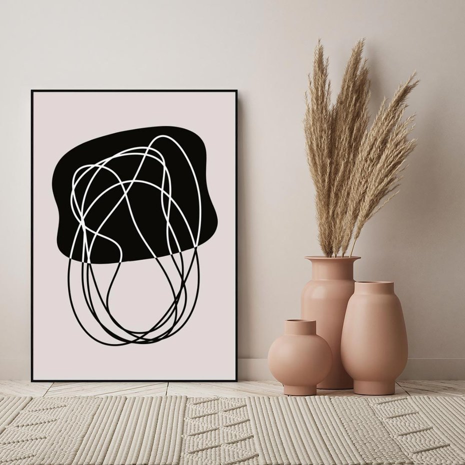 Obraz w ramie 50x70 - Abstrakcyjne Harmonie - abstrakcyjne szkicowane linie, minimalizm - rama czarna