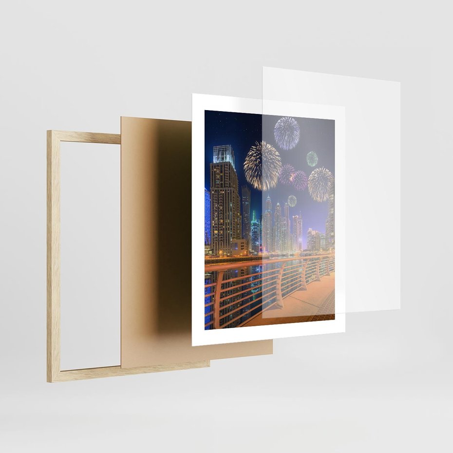 Plakat w ramie 40x50 - Fajerwerki Nowego Roku - nowy rok, fajerwerki - rama drewno