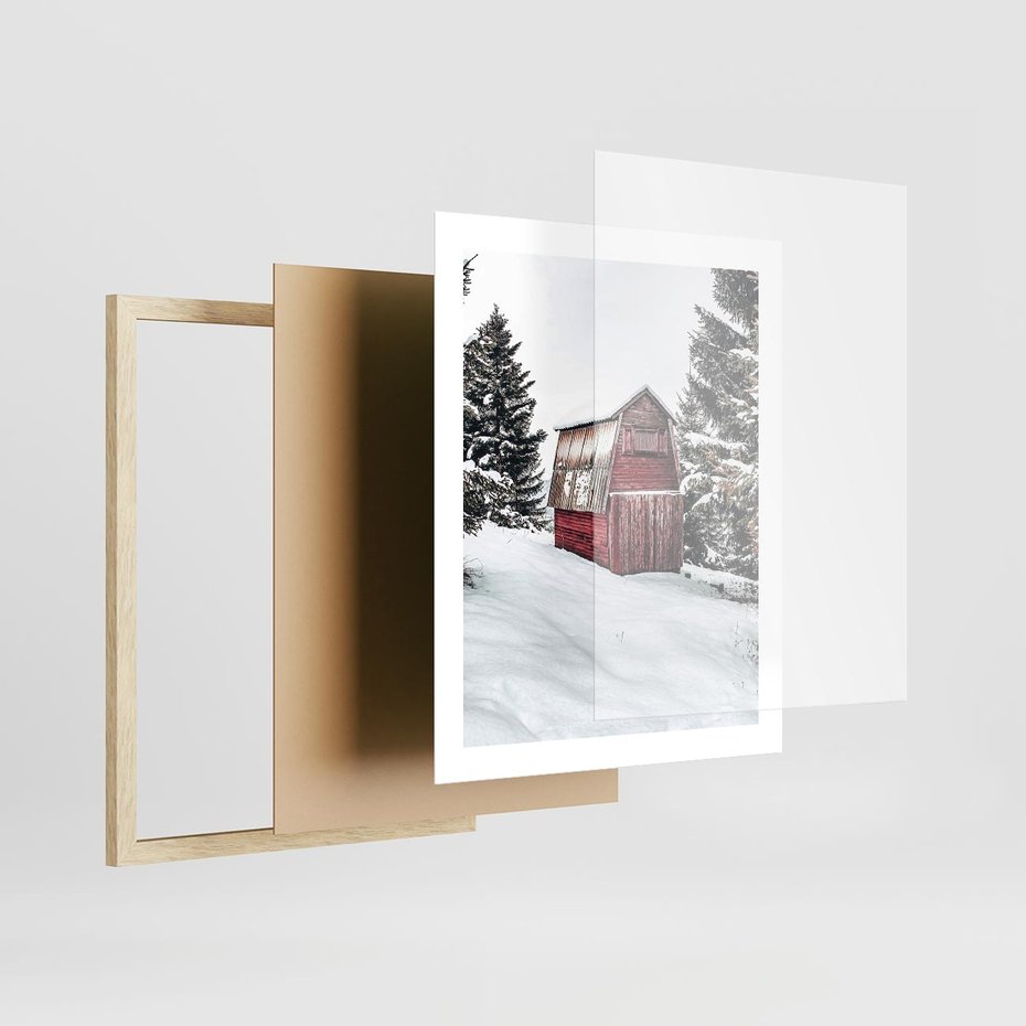 Plakat w ramie 40x50 - Domek w Śnieżnych Górach - domek, góry - rama drewno