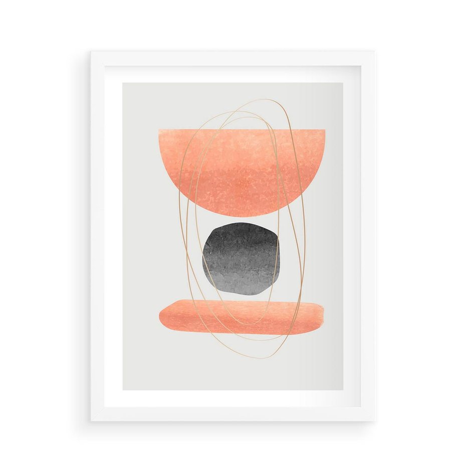 Plakat w ramie 50x70 - Abstrakcyjne Plamy z Złotymi Liniami - abstrakcja, boho plamy - rama biała