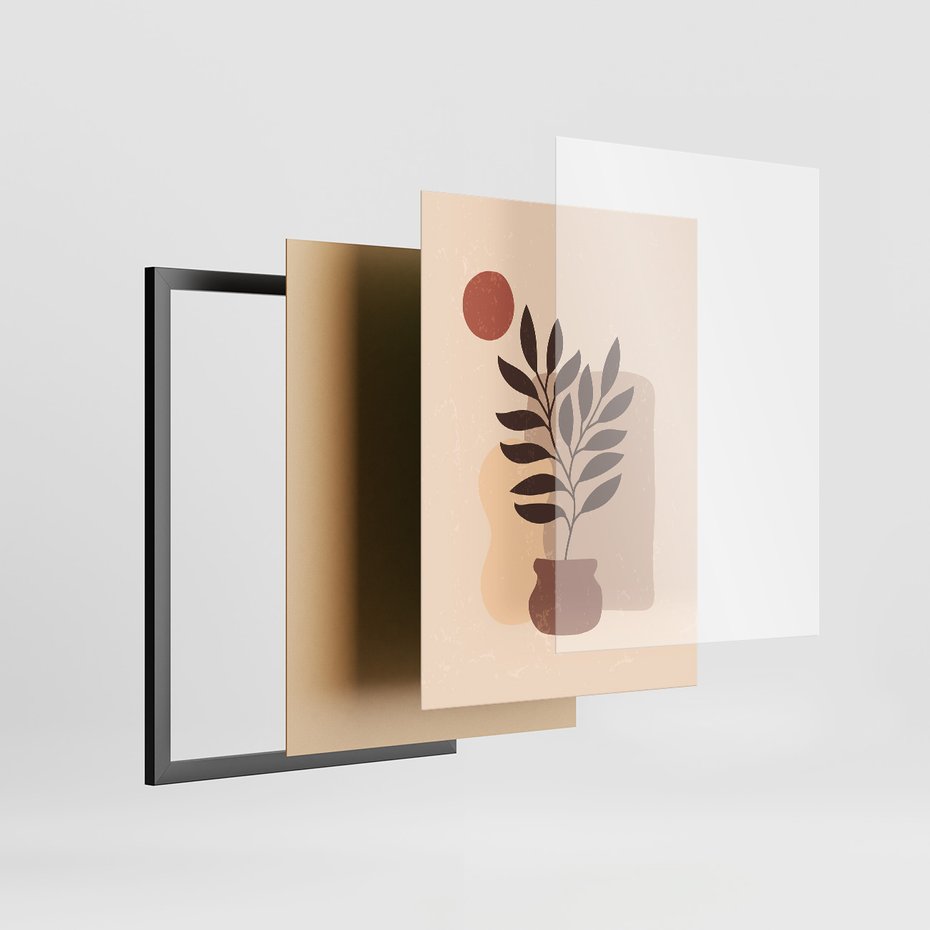 Zestaw obrazy w ramie 50x70 galeria - Boho, rośliny, liście - rama czarna