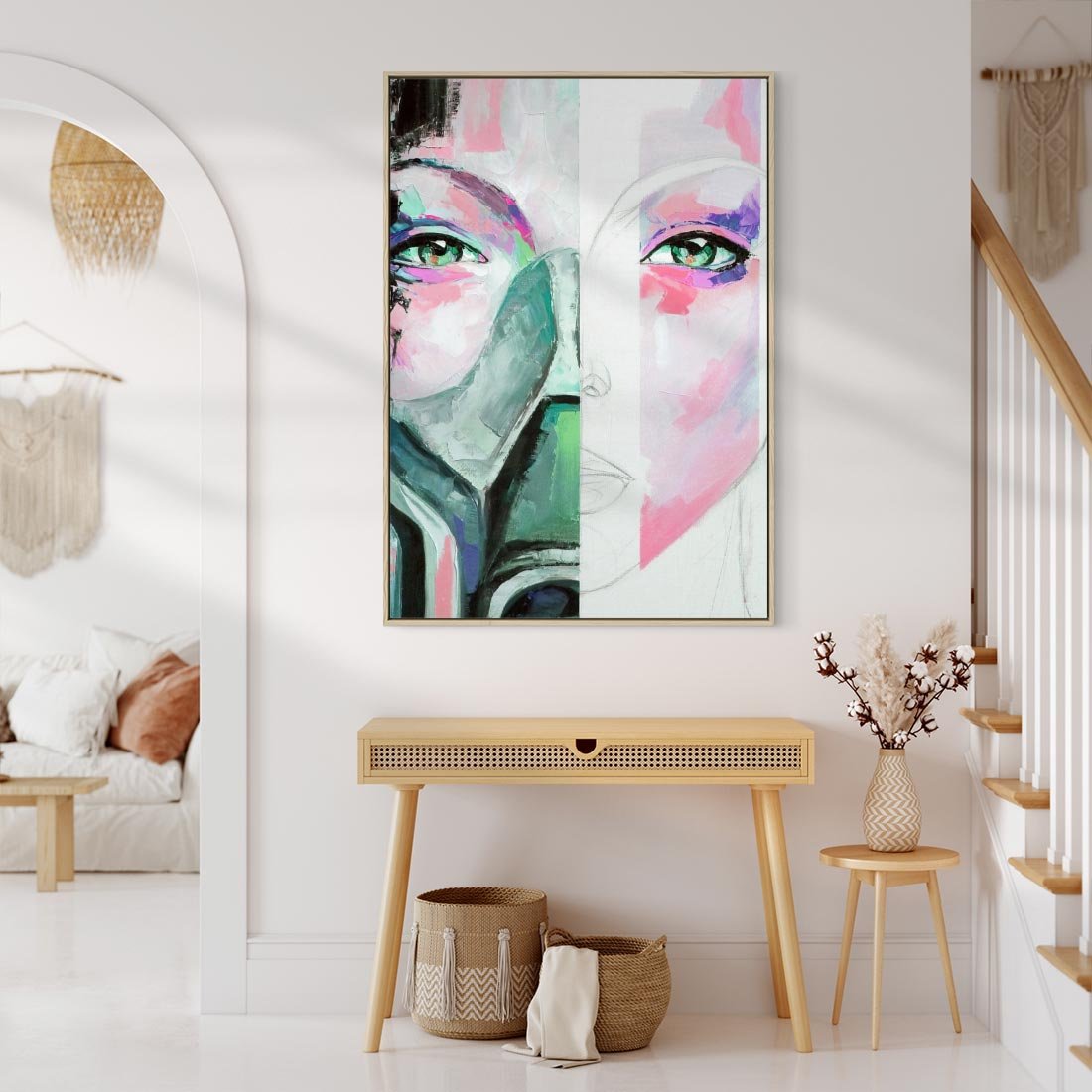 Obraz w ramie 80x120 - Niezakończona Piękność - abstrakcyjny obraz olejny, portret kobiety - rama drewno