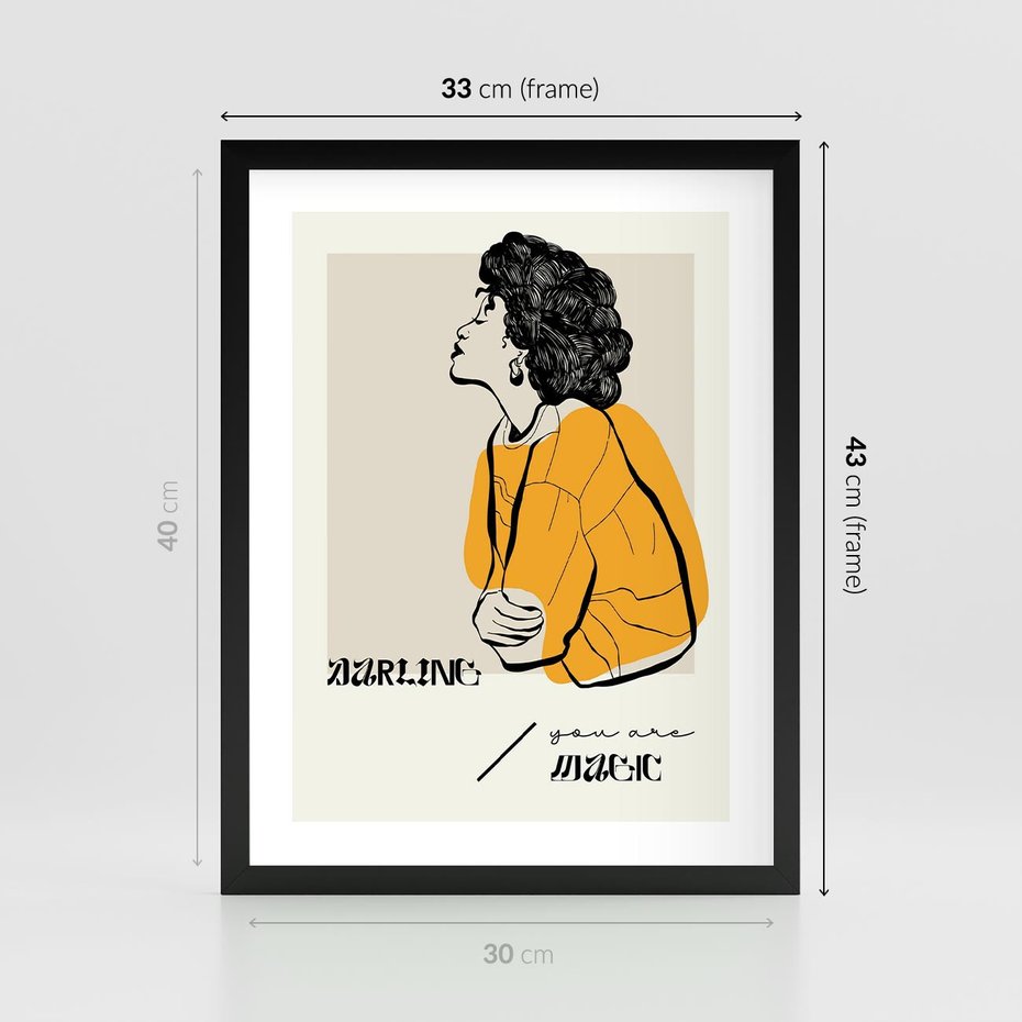 Plakat w ramie 30x40 - Siła Kobiety: Plakat ze Szkicem - kobieca grafika, plakat - rama czarna