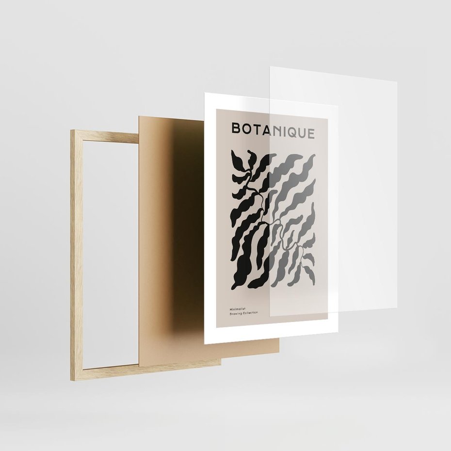 Plakat w ramie 30x40 - Księga Odbić - abstrakcyjne liśćie, roślinne motywy - rama drewno
