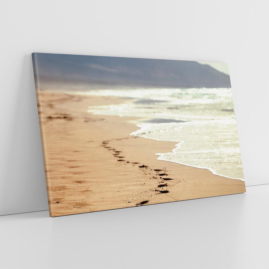Obraz na płótnie 100x70 - Ślady stóp na plaży - plaża, ślady