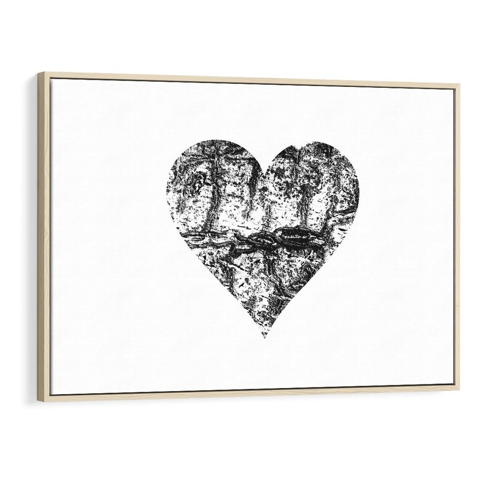 Obraz w ramie 120x80 - Drzewo Serca - czarne serce, tekstura jak kora drzewa - rama drewno