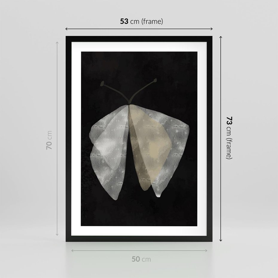 Plakat w ramie 50x70 - Obce Powidoki - abstrakcyjna ćma, mroczna atmosfera - rama czarna