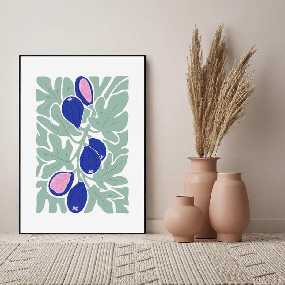 Obraz w ramie 50x70 - Figi Fioletu - figi, sztuka nowoczesna - rama czarna