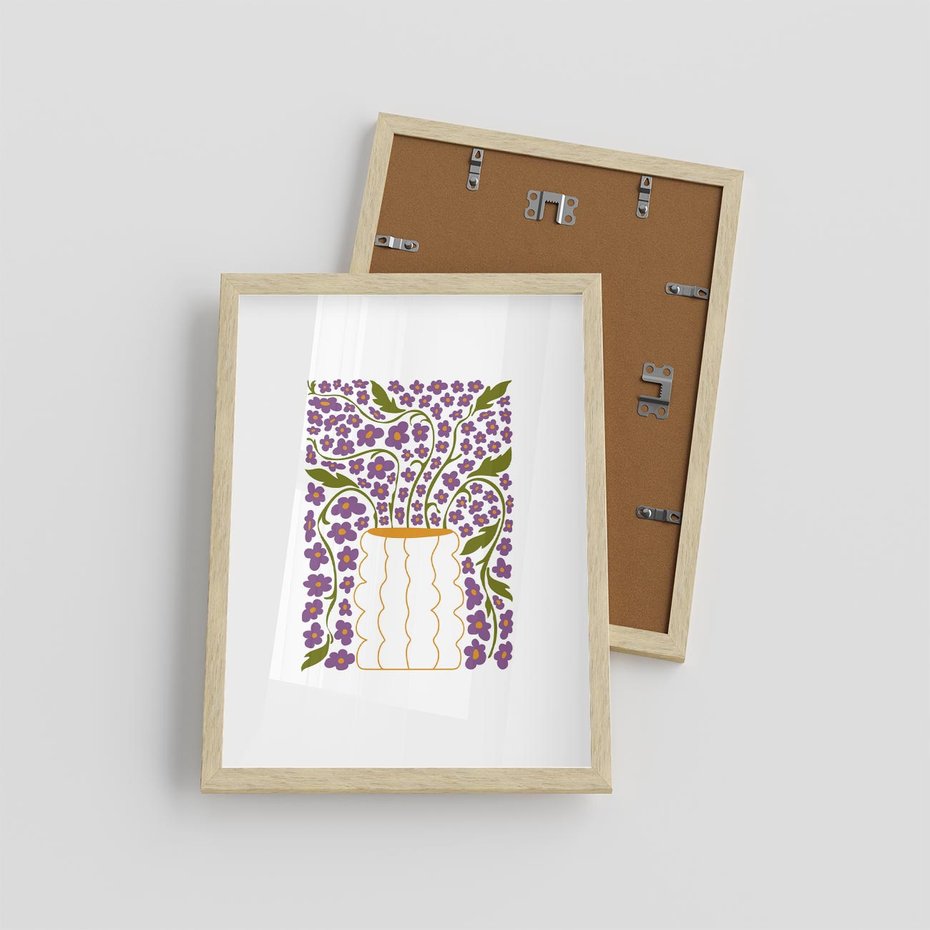 Plakat w ramie 30x40 - Witalność Kwiatów - kwiaty w wazonie, minimalistyczna kompozycja - rama drewno
