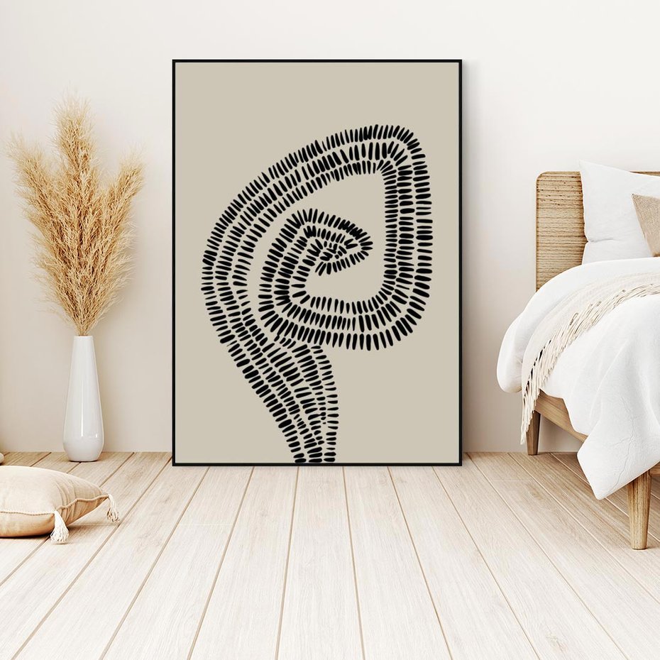 Obraz w ramie 70x100 - Nowoczesne Spektrum Wyobraźni - boho plakat, czarne kropki kreski - rama czarna