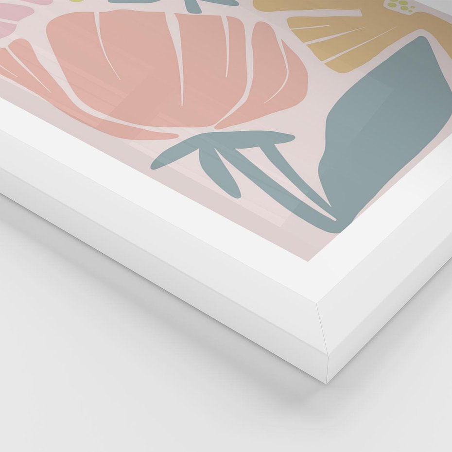 Plakat w ramie 50x70 - Rozkwitające Harmonie Natury - pastelowe kwiaty, na beżowym tle - rama biała