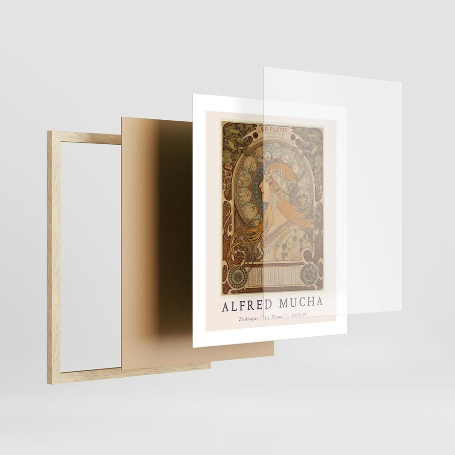 Plakat w ramie 40x50 - Mucha: Reprodukcja i Typografia na Plakacie - reprodukcja, alfons mucha - rama drewno